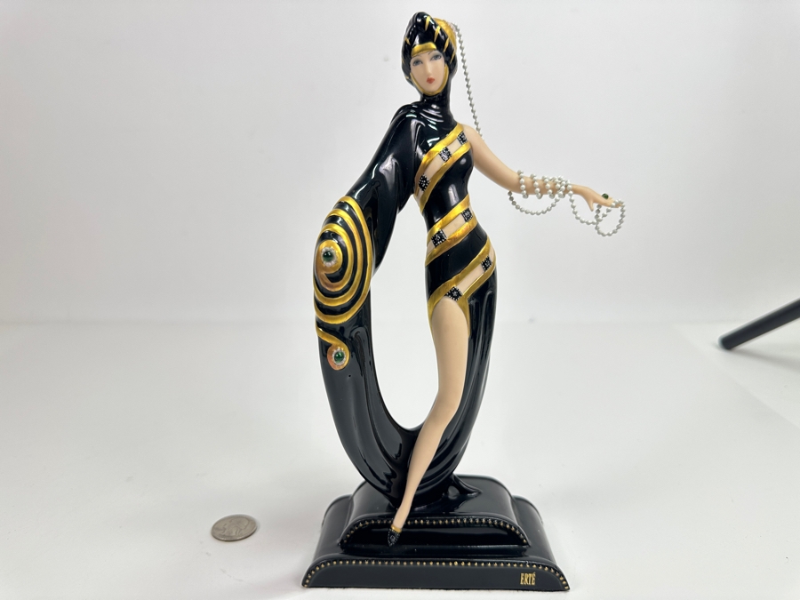 House Of Erte Pearls And Emeralds Limited Edition Hand Painted Fine Porcelain Erte Figurine Franklin Mint 10H Retails $300 [Photo 2]