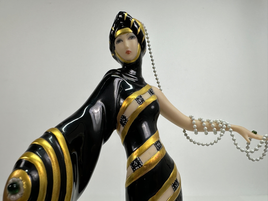 House Of Erte Pearls And Emeralds Limited Edition Hand Painted Fine Porcelain Erte Figurine Franklin Mint 10H Retails $300 [Photo 7]