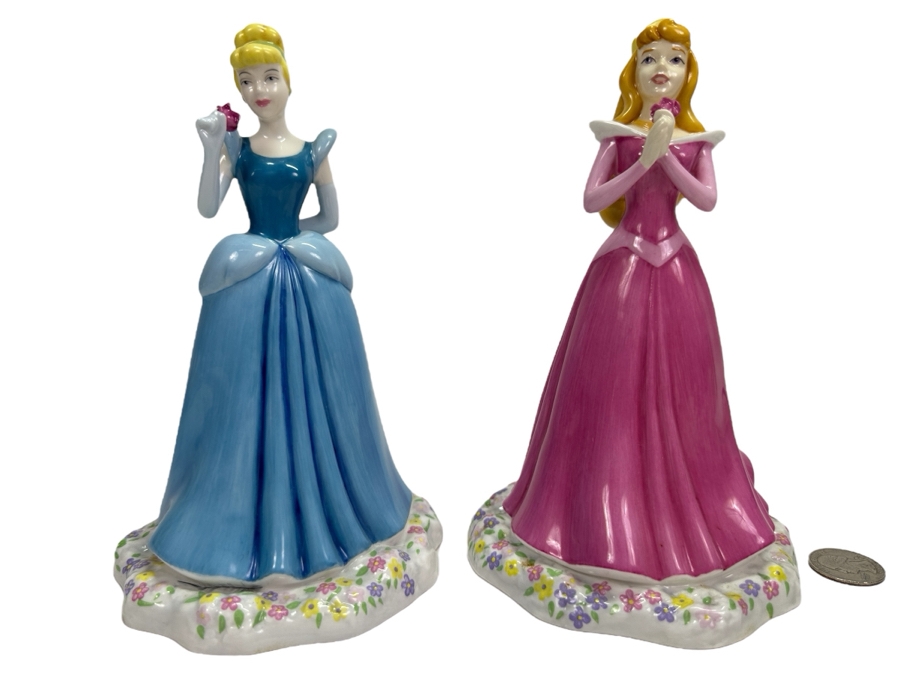 Rare Vintage Walt Disney Showcase Collection By Royal Doulton Disney Princesses Cinderella DP 1 And Sleeping Beauty DP 2 Porcelain Figurines 7.5H [Photo 1]