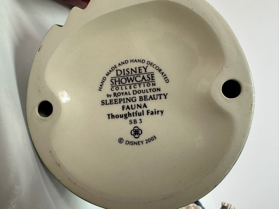 Rare Vintage Walt Disney Showcase Collection By Royal Doulton Sleeping Beauty Flora Nurturing Fairy SB 2, Fauna Thoughtful Fairy SB 3 And Merryweather Feisty Fairy SB 4 Porcelain Figurines 4.5H [Photo 8]