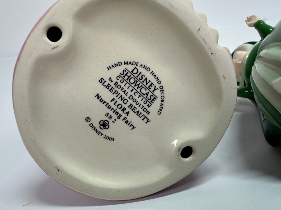 Rare Vintage Walt Disney Showcase Collection By Royal Doulton Sleeping Beauty Flora Nurturing Fairy SB 2, Fauna Thoughtful Fairy SB 3 And Merryweather Feisty Fairy SB 4 Porcelain Figurines 4.5H [Photo 7]