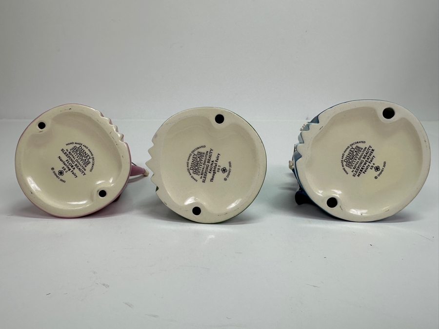 Rare Vintage Walt Disney Showcase Collection By Royal Doulton Sleeping Beauty Flora Nurturing Fairy SB 2, Fauna Thoughtful Fairy SB 3 And Merryweather Feisty Fairy SB 4 Porcelain Figurines 4.5H [Photo 6]