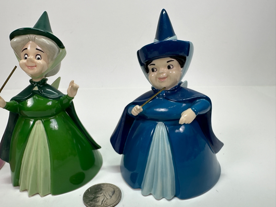 Rare Vintage Walt Disney Showcase Collection By Royal Doulton Sleeping Beauty Flora Nurturing Fairy SB 2, Fauna Thoughtful Fairy SB 3 And Merryweather Feisty Fairy SB 4 Porcelain Figurines 4.5H [Photo 4]