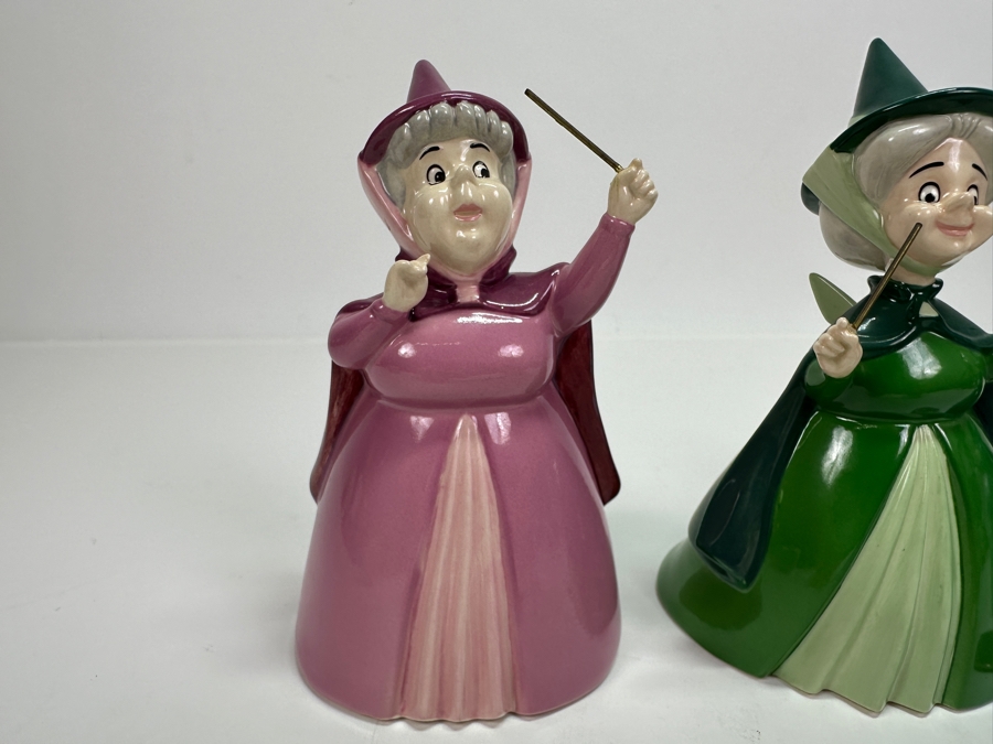 Rare Vintage Walt Disney Showcase Collection By Royal Doulton Sleeping Beauty Flora Nurturing Fairy SB 2, Fauna Thoughtful Fairy SB 3 And Merryweather Feisty Fairy SB 4 Porcelain Figurines 4.5H [Photo 2]