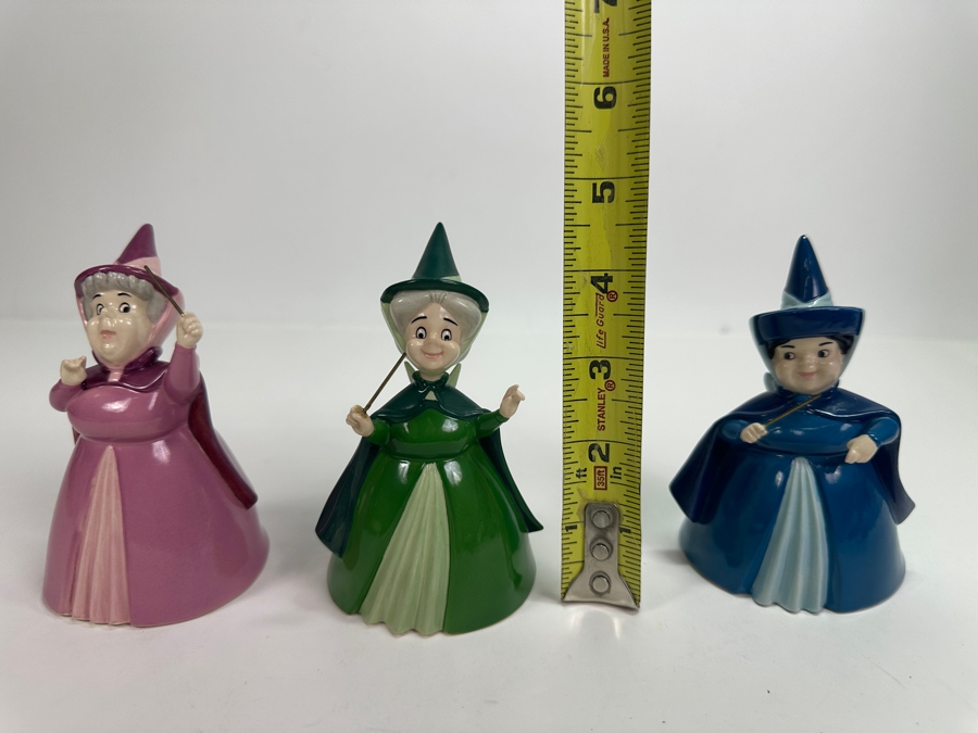 Rare Vintage Walt Disney Showcase Collection By Royal Doulton Sleeping Beauty Flora Nurturing Fairy SB 2, Fauna Thoughtful Fairy SB 3 And Merryweather Feisty Fairy SB 4 Porcelain Figurines 4.5H [Photo 10]
