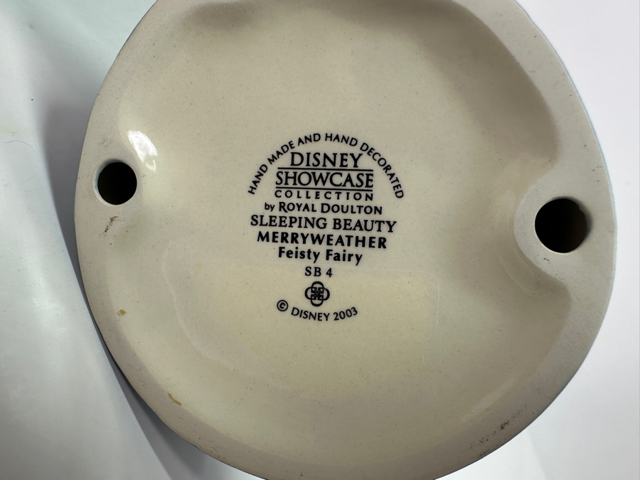 Rare Vintage Walt Disney Showcase Collection By Royal Doulton Sleeping Beauty Flora Nurturing Fairy SB 2, Fauna Thoughtful Fairy SB 3 And Merryweather Feisty Fairy SB 4 Porcelain Figurines 4.5H [Photo 9]