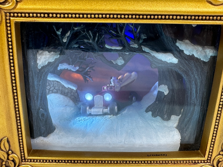 Vintage Hand Signed Robert W. Olszewski Gallery Of Light Walt Disney's 101 Dalmatians 'Terror On Wheels' #4011736 Miniature Shadowbox Scene Lights Up 6W X 4D X 5H [Photo 2]