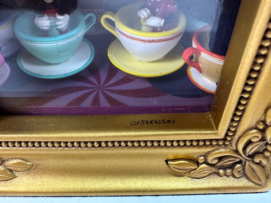 Vintage Hand Signed Robert W. Olszewski The Art Of Disney Theme Parks 'Mickey & Minnie On Mad Tea Party Attraction' DP-GL018 Miniature Shadowbox Scene - Doesn't Light Up 4W X 3.5D X 3.75H [Photo 8]