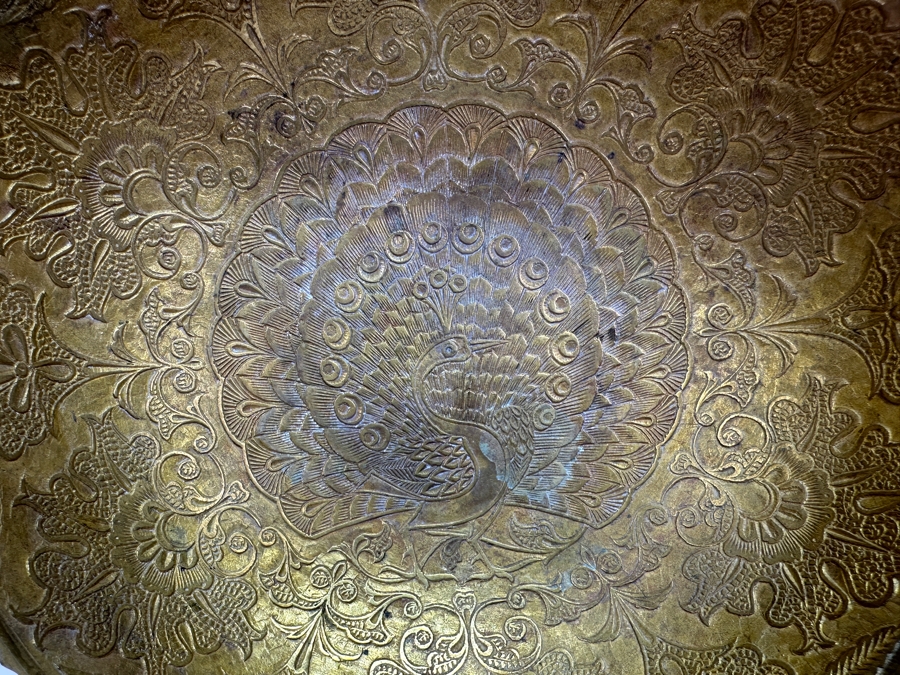 Just Added - Etched Solid Brass Footed Bowl With Peacock Design 7.75W X 3.5H [Photo 2]