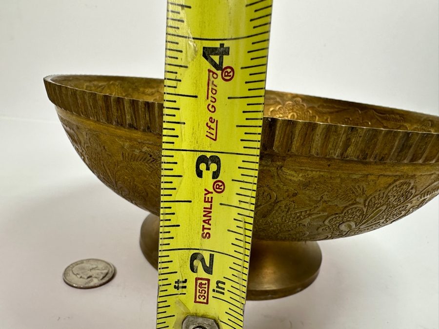 Just Added - Etched Solid Brass Footed Bowl With Peacock Design 7.75W X 3.5H [Photo 11]
