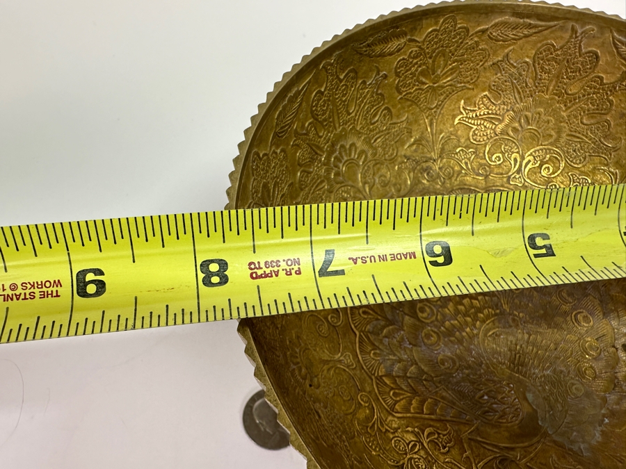 Just Added - Etched Solid Brass Footed Bowl With Peacock Design 7.75W X 3.5H [Photo 10]