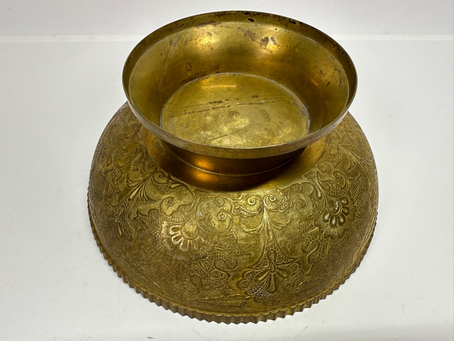 Just Added - Etched Solid Brass Footed Bowl With Peacock Design 7.75W X 3.5H [Photo 7]