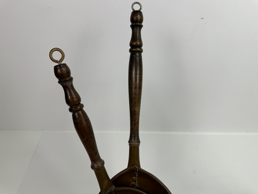 Just Added - Vintage Brass Tea Strainer (M), Vintage Copper Oil Lamp (R) & Pair Of Copper And Wooden Ladles (L) [Photo 7]