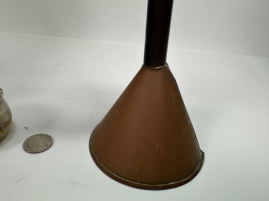 Just Added - Vintage Brass Tea Strainer (M), Vintage Copper Oil Lamp (R) & Pair Of Copper And Wooden Ladles (L) [Photo 9]