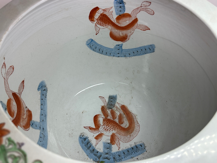 Just Added - Vintage Hand Painted Chinese Fish Bowl With Wooden Stand 14.5W [Photo 4]