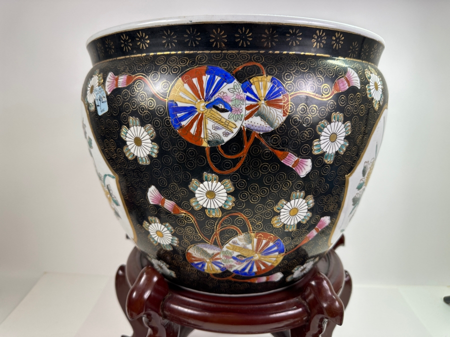 Just Added - Vintage Hand Painted Chinese Fish Bowl With Wooden Stand 14.5W [Photo 5]