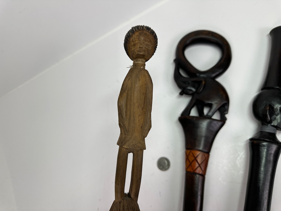 Just Added - Three Vintage Carved Wooden African Canes Walking Sticks 36L [Photo 4]