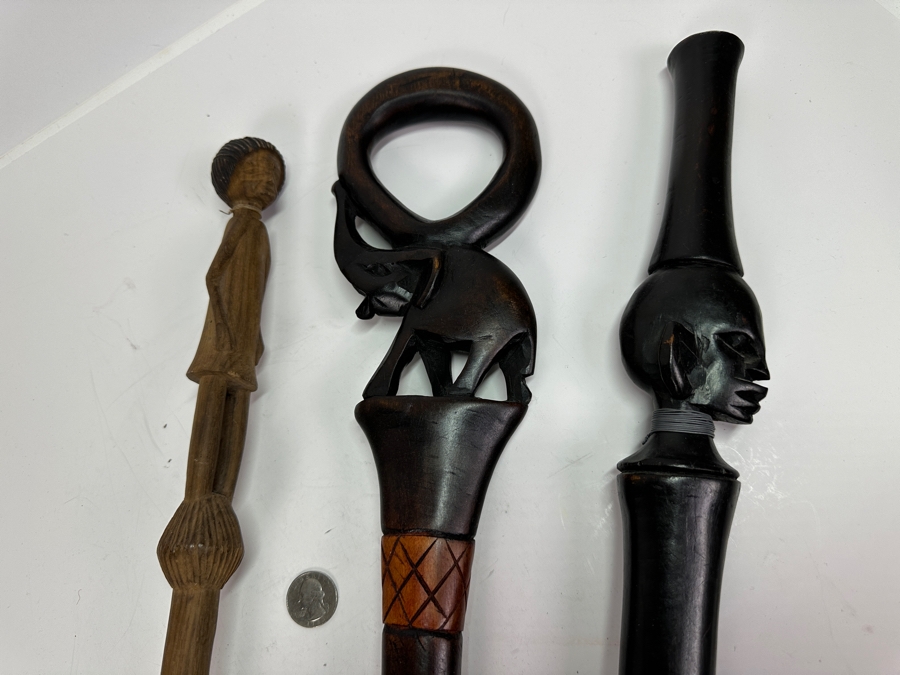 Just Added - Three Vintage Carved Wooden African Canes Walking Sticks 36L [Photo 7]