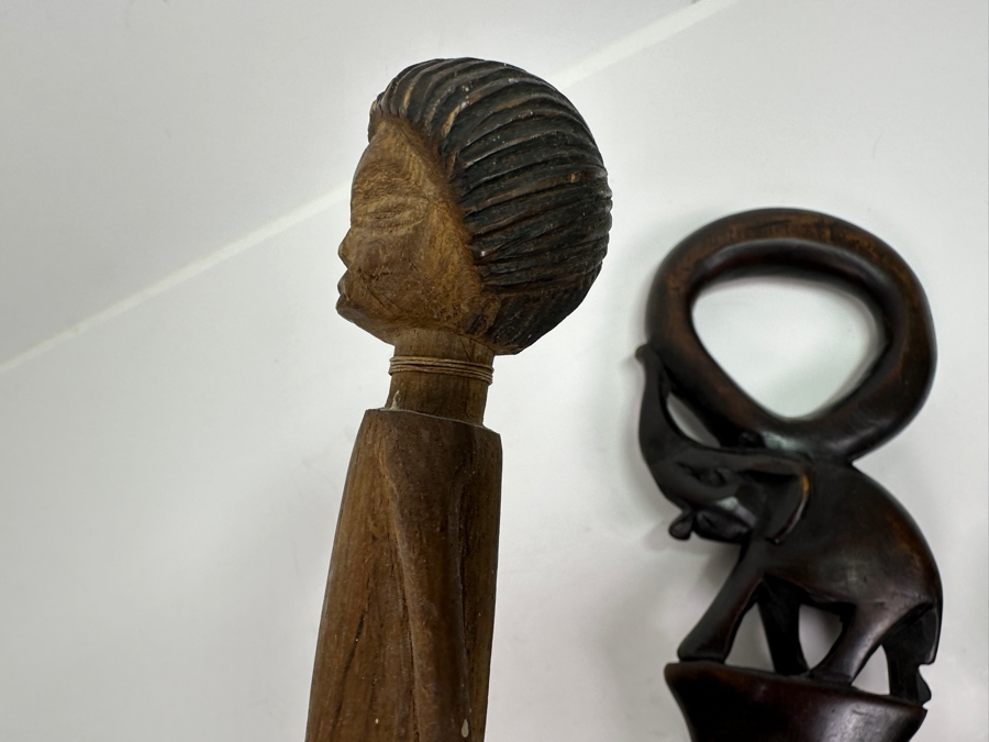 Just Added - Three Vintage Carved Wooden African Canes Walking Sticks 36L [Photo 6]