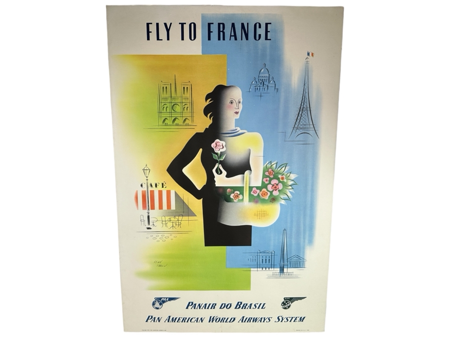 Reproduction Pan American World Airways System Fly To France Travel Poster On Foam Board 28 X 42 [Photo 1]