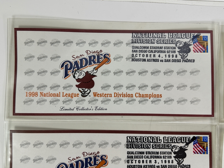 Three Vintage Limited Collector's Edition San Diego Padres Vs New York Yankees 1998 World Series First Day Covers And Three 1998 San Diego Padres National League Western Division Champions First Day Covers [Photo 2]