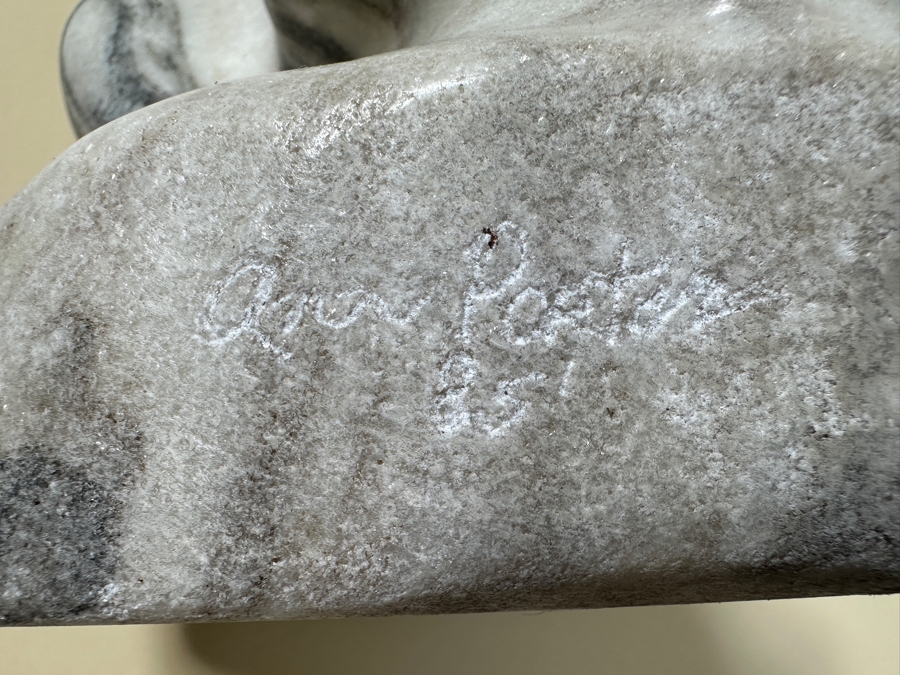 Vintage 1985 Hand Carved White Marble Abstract Figural Sculpture Signed Ann Porter? 8W X 22.5H [Photo 13]