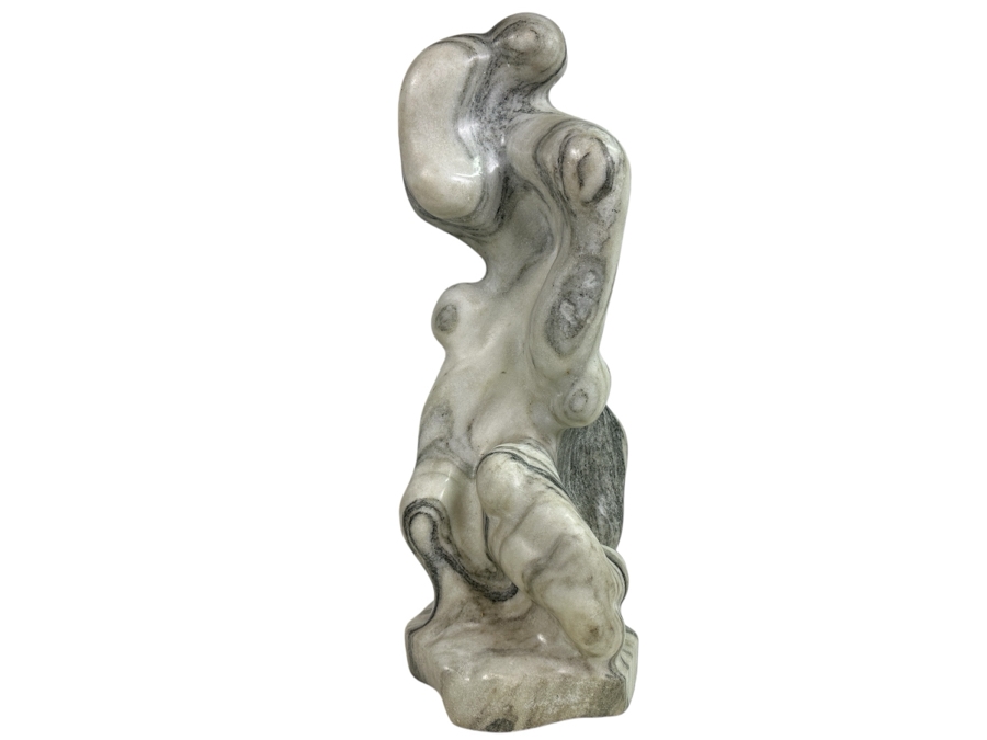 Vintage 1985 Hand Carved White Marble Abstract Figural Sculpture Signed Ann Porter? 8W X 22.5H [Photo 3]