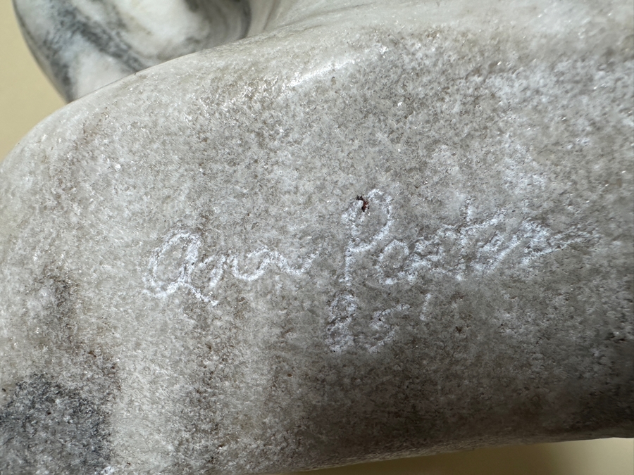 Vintage 1985 Hand Carved White Marble Abstract Figural Sculpture Signed Ann Porter? 8W X 22.5H [Photo 14]