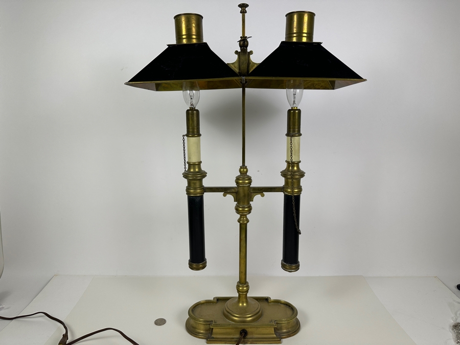 Just Added - Vintage Chapman Brass & Tole Empire Style Bouillotte Lamp With Adjustable Metal Shade 15W X 25H [Photo 7]