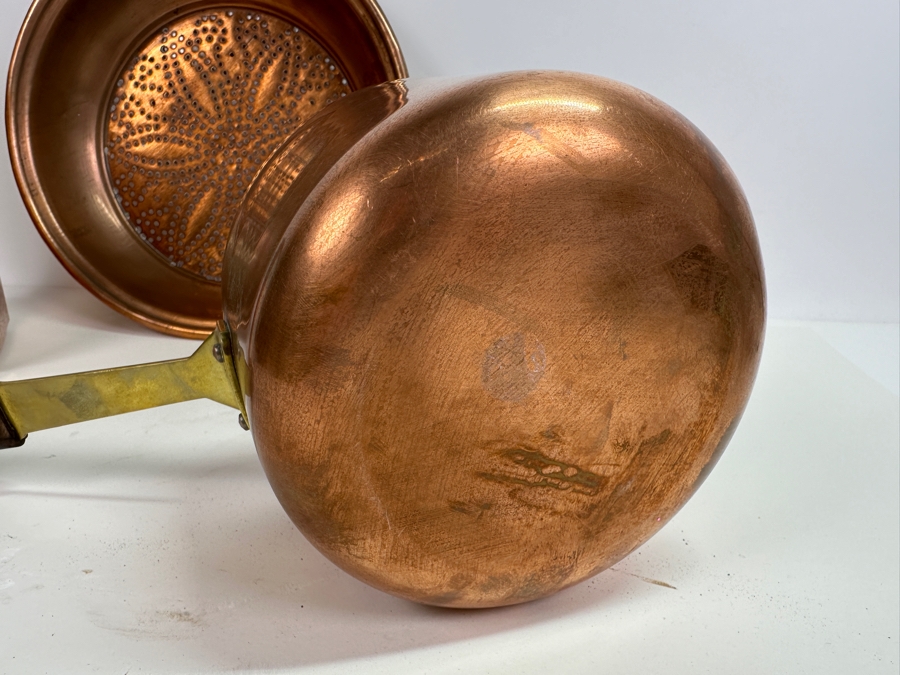 Just Added - Solid Copper Pot With Brass/Wooden Handle (L), Copper Strainer (M) & Vintage Mid-Century Napkin Holder [Photo 7]