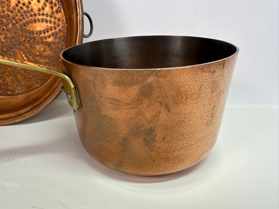 Just Added - Solid Copper Pot With Brass/Wooden Handle (L), Copper Strainer (M) & Vintage Mid-Century Napkin Holder [Photo 5]