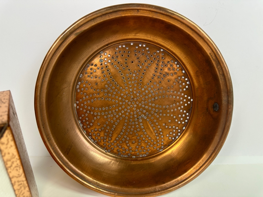Just Added - Solid Copper Pot With Brass/Wooden Handle (L), Copper Strainer (M) & Vintage Mid-Century Napkin Holder [Photo 8]