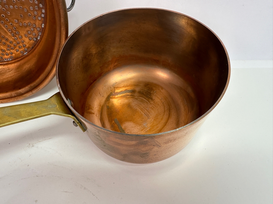 Just Added - Solid Copper Pot With Brass/Wooden Handle (L), Copper Strainer (M) & Vintage Mid-Century Napkin Holder [Photo 6]