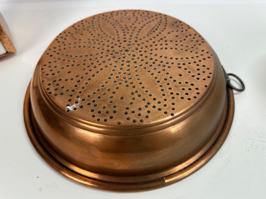 Just Added - Solid Copper Pot With Brass/Wooden Handle (L), Copper Strainer (M) & Vintage Mid-Century Napkin Holder [Photo 9]
