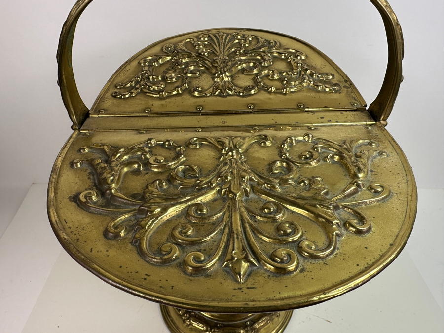Just Added - Vintage Repousse Brass Coal Scuttle 18W X 13D X 20.5H Weighs 11lbs [Photo 5]