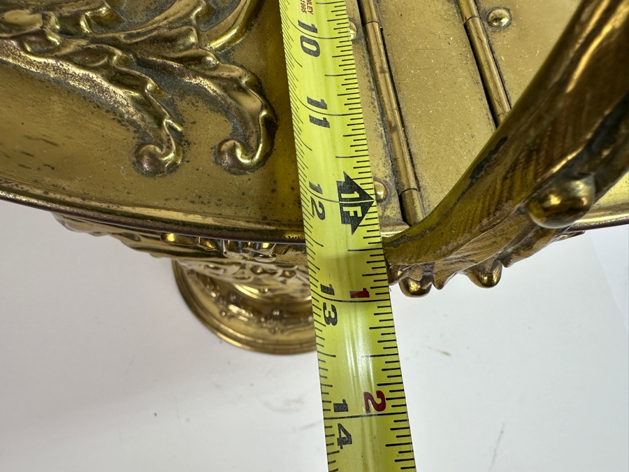 Just Added - Vintage Repousse Brass Coal Scuttle 18W X 13D X 20.5H Weighs 11lbs [Photo 8]