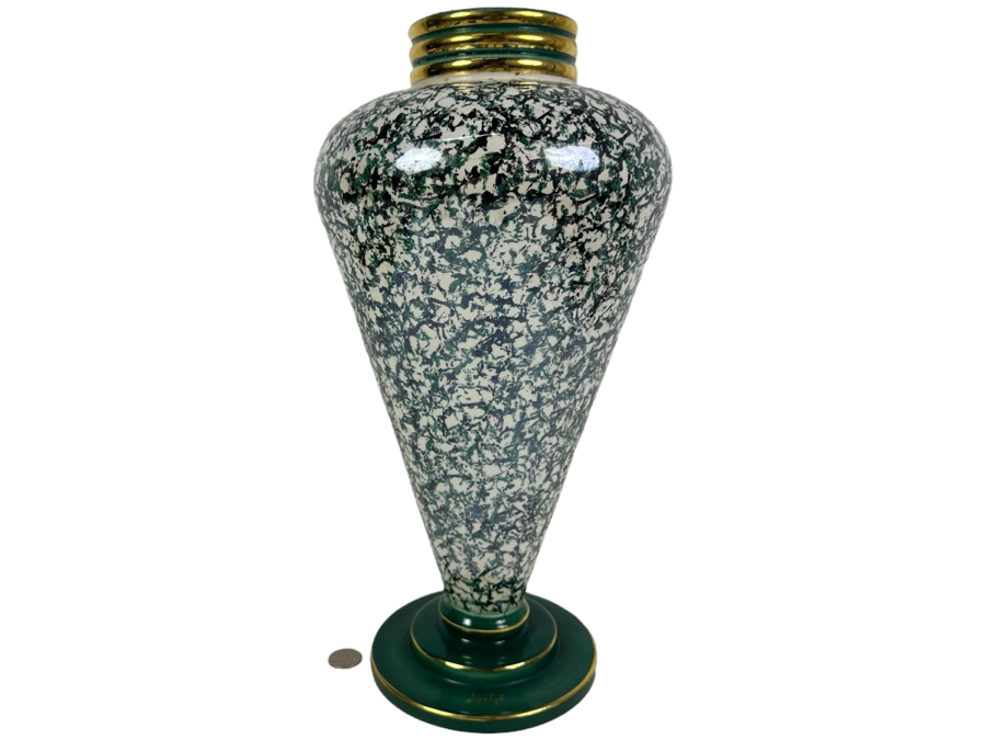 Large Signed Angela Rigoni Hand Painted Porcelain Vase From Bassano, Italy 16.5'H