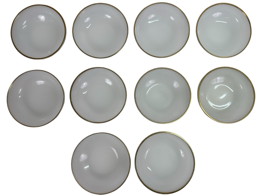 Ten Vintage Opaline Glass Bowls With Gold Rim 4.75W