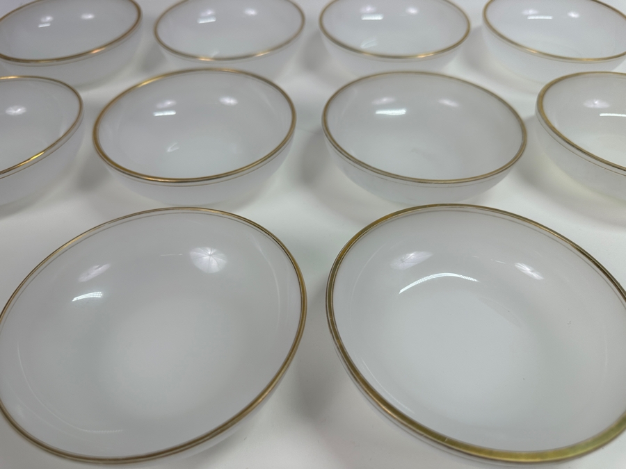 Ten Vintage Opaline Glass Bowls With Gold Rim 4.75W [Photo 3]