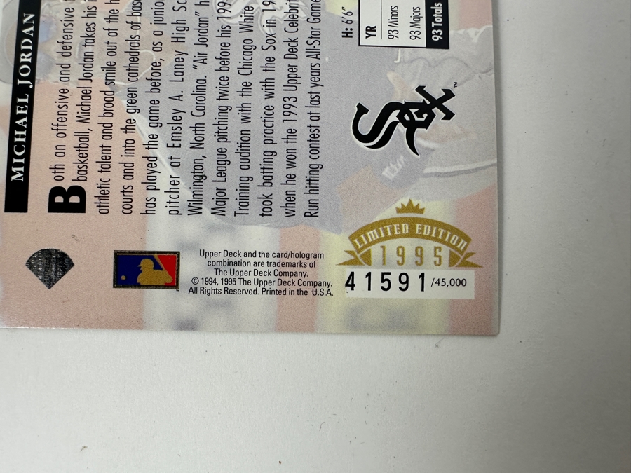 Limited Edition 1995 Upper Deck Oversized Michael Jordan
