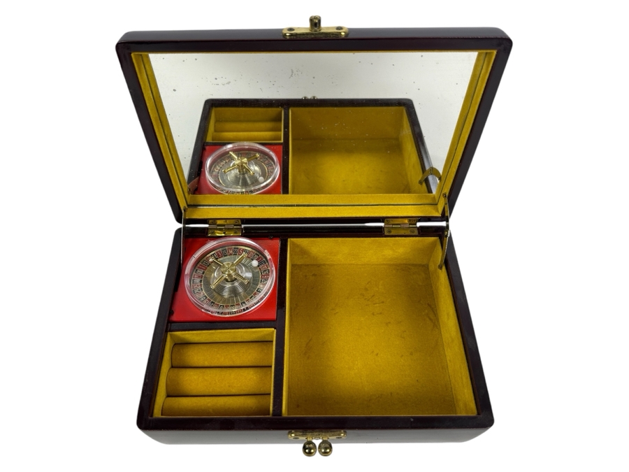 Vintage Schmid Working Roulette Wheel Jewelry Box - Roulette Wheel Spins When Opened 9W X 6.5D X 3.5H [Photo 1]