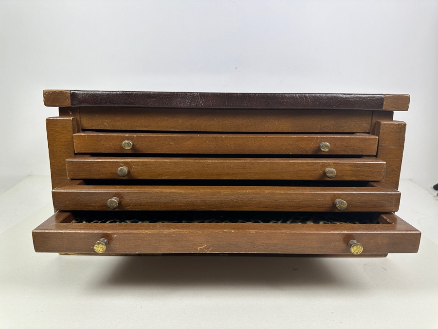 Large Wooden Jewelry Storage Box With Four Leopard Pattern Lined Drawers 18.75W X 13D X 9H [Photo 6]