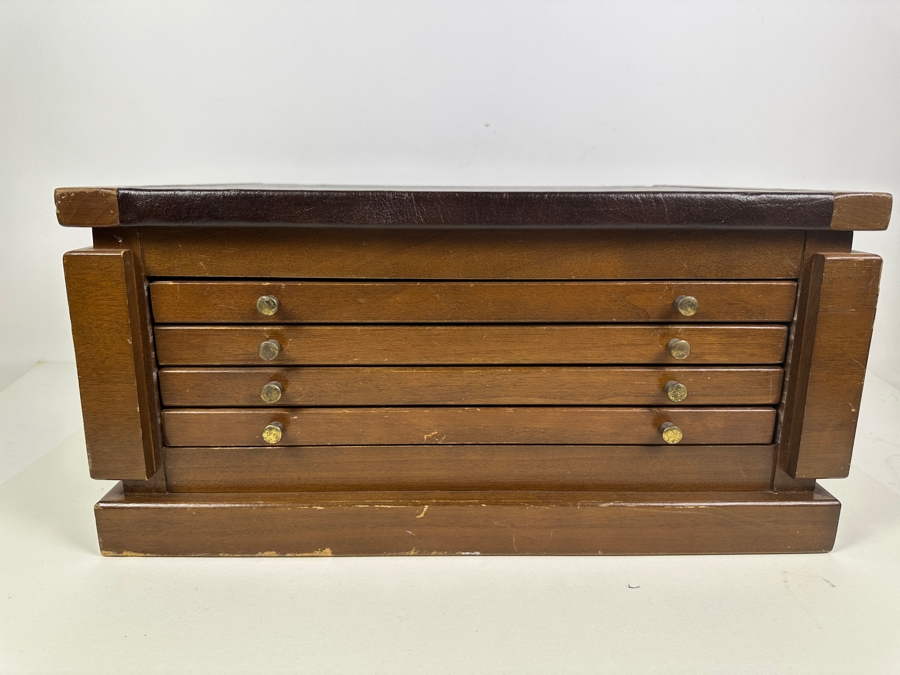 Large Wooden Jewelry Storage Box With Four Leopard Pattern Lined Drawers 18.75W X 13D X 9H [Photo 2]