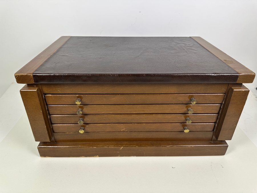 Large Wooden Jewelry Storage Box With Four Leopard Pattern Lined Drawers 18.75W X 13D X 9H [Photo 3]