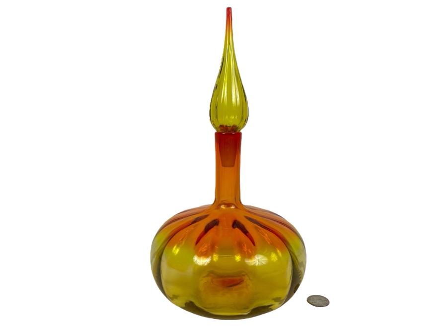 Vintage Amberina Art Glass Genie Bottle With Stopper (Top Of Stopper Has Been Cut Flat) 12.5H [Photo 1]