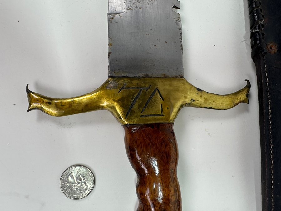 Large Custom Knife With Wooden / Brass Handle And Sheath Owned By Opera Tenor Elliot Palay 24.5L [Photo 4]