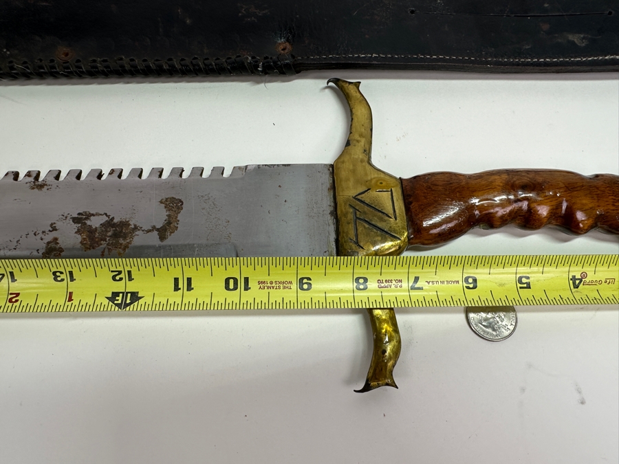 Large Custom Knife With Wooden / Brass Handle And Sheath Owned By Opera Tenor Elliot Palay 24.5L [Photo 7]
