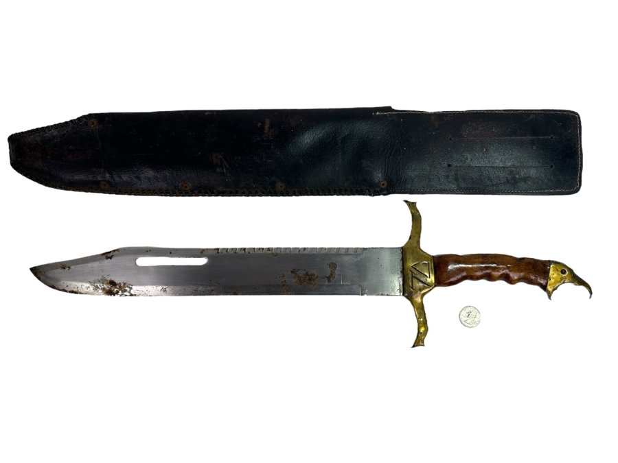 Large Custom Knife With Wooden / Brass Handle And Sheath Owned By Opera Tenor Elliot Palay 24.5L [Photo 1]