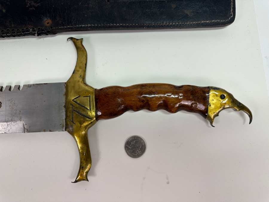 Large Custom Knife With Wooden / Brass Handle And Sheath Owned By Opera Tenor Elliot Palay 24.5L [Photo 2]