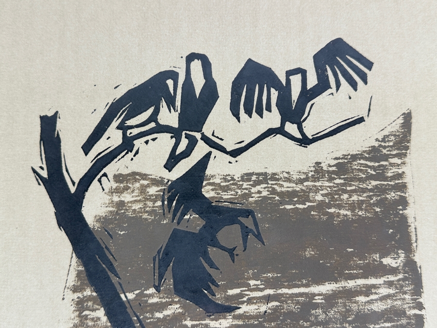 Vintage Mid-Century Hand Signed Woodcut Print Dated 1960 Framed 13 X 16 [Photo 6]